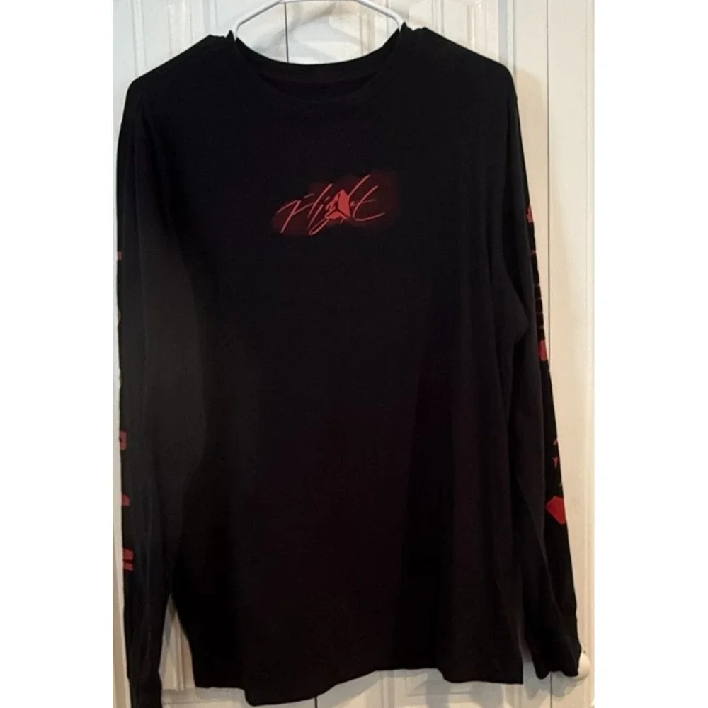 Jordan Flight Men's Long Sleeve Shirt Black Red Jumpman Graphic Streetwear